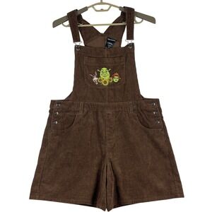 Hot topic XL her universe shrek brown corduroy short overalls embroidered shrek